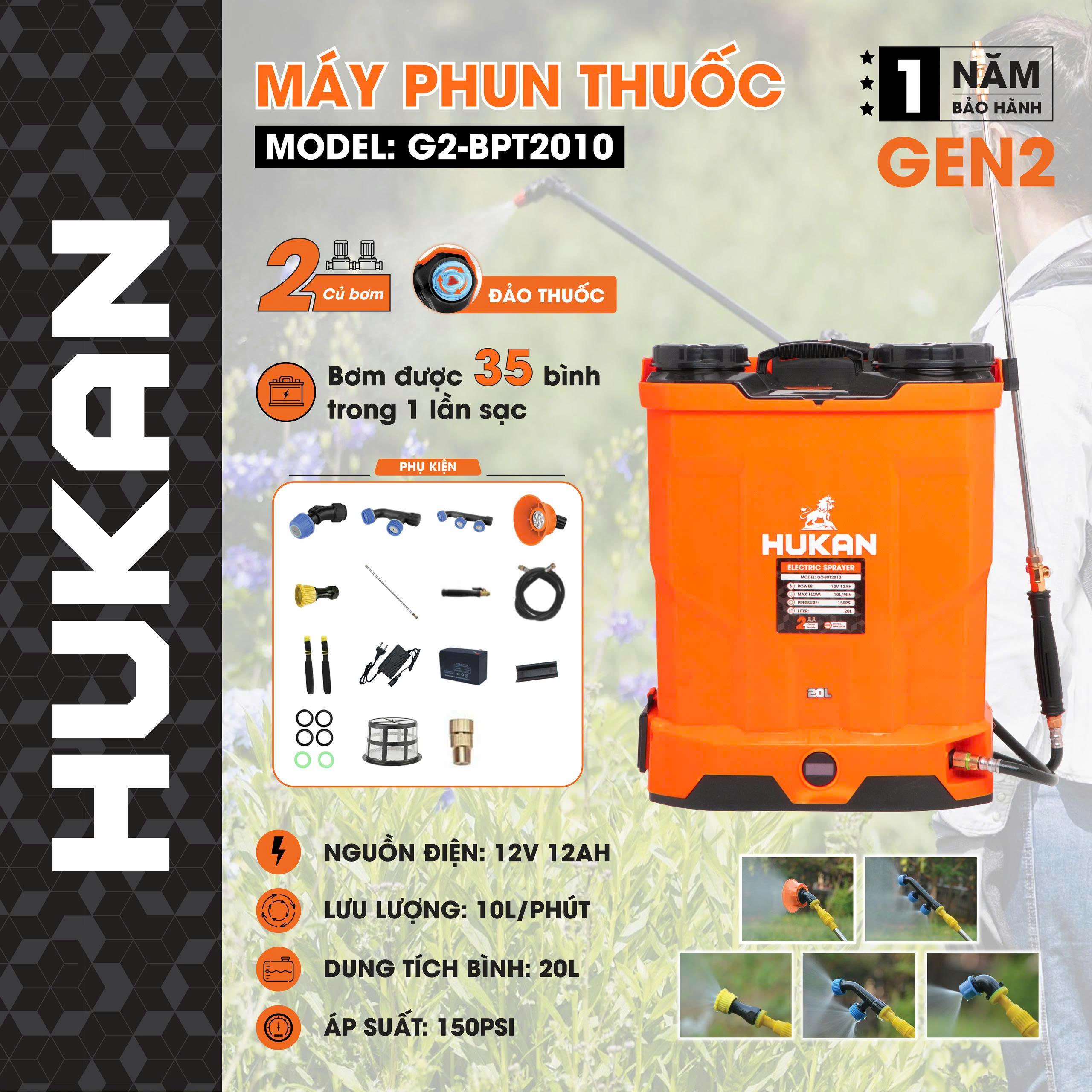 MÁY PHUN THUỐC SỬ DỤNG ACQUY G2-BPT2010 HUKAN -HÀNG CHÍNH HÃNG