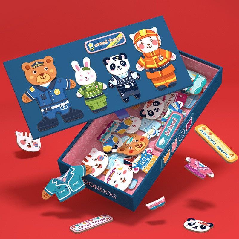 Bộ ghép hình có nam châm phối đồ cho gấu Thỏ cho bé từ 3-6 tuổi montessori