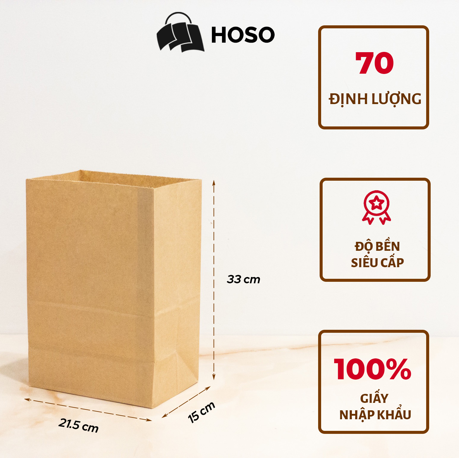 Túi giấy kraft không quai chống thấm nước, đựng quà, thực phẩm giá rẻ, chất lượng cao