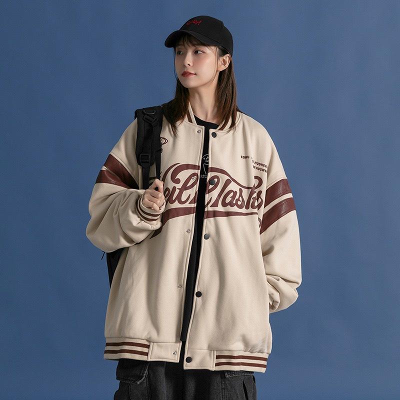 ✕◊Bomber,Áo Khoác Bóng Chày 2 Màu Kem, Đen Form Rộng Unisex