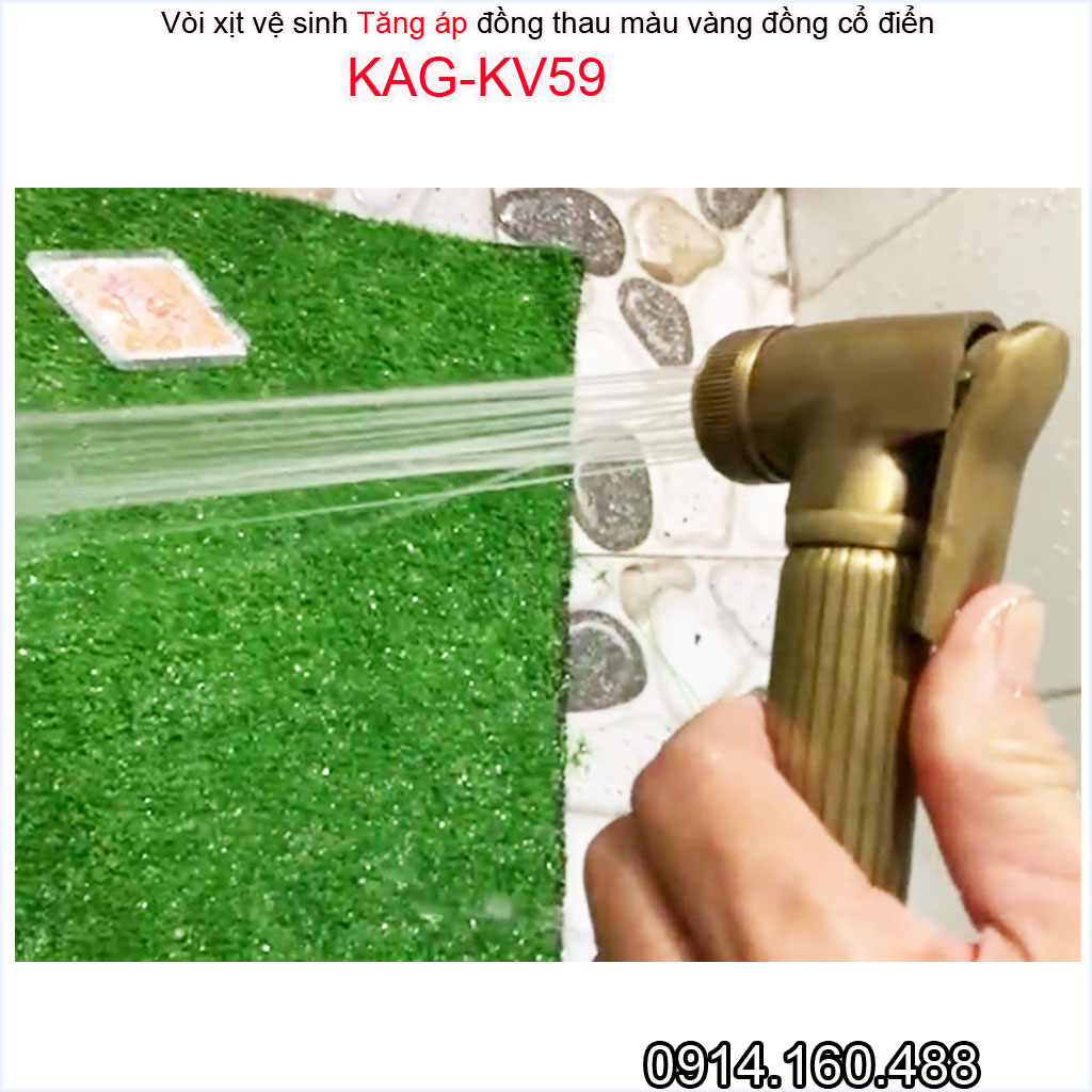 Vòi xịt vệ sinh KAG-KV59 đồng giả cổ HÀNG Y HÌNH, vòi rửa bồn cầu Spray mạnh tia nước thẳng thiết kế đẹp màu inox bóng