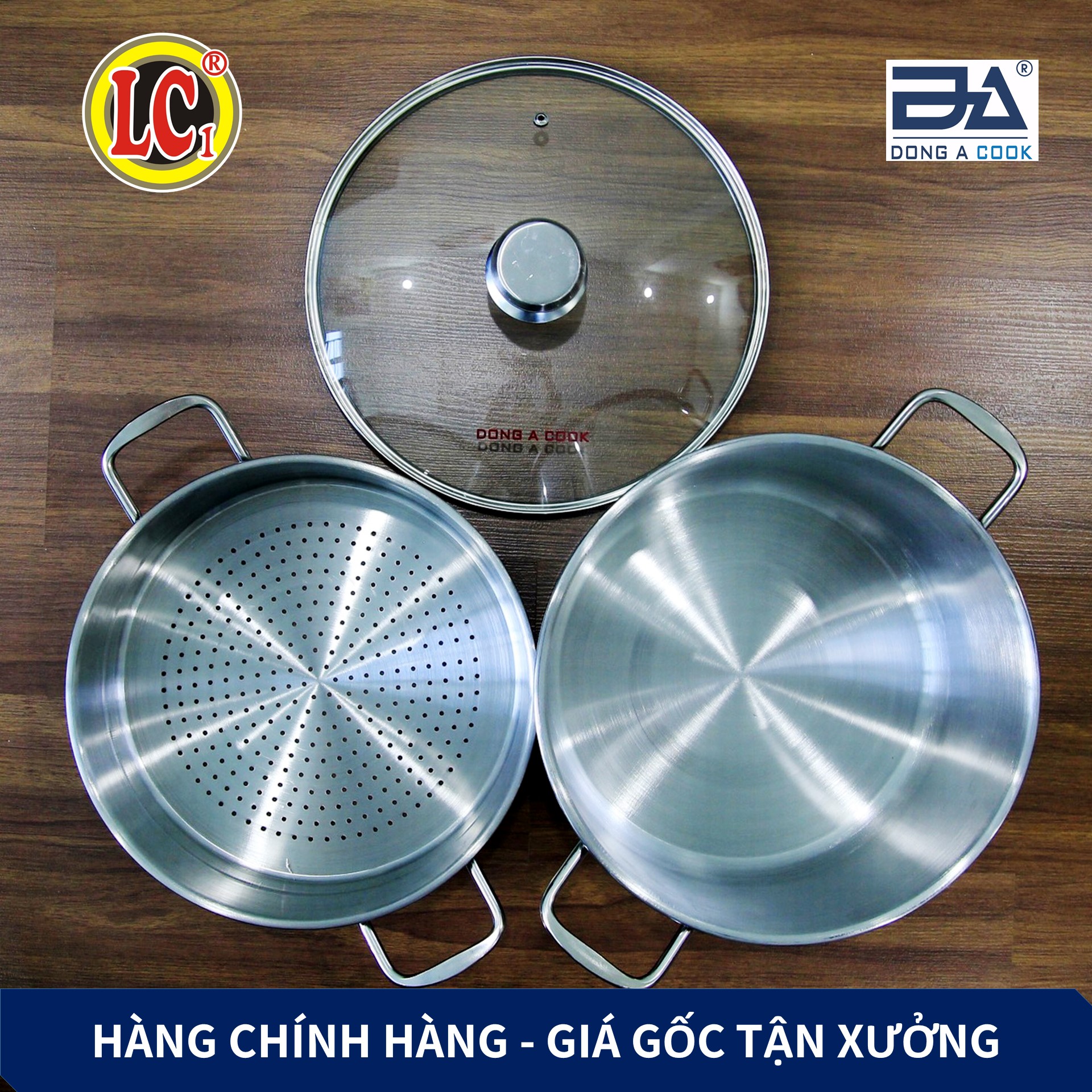 Bộ Nồi xửng hấp gà nấu xôi Inox Đông Á đáy từ cao cấp - Dùng được bếp từ - Hàng Chính Hãng