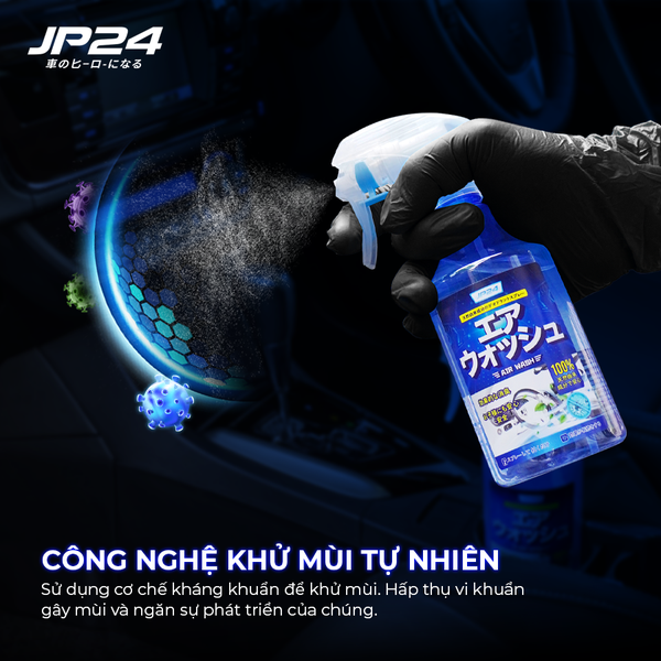 COMBO 2 Chai xịt khử mùi diệt khuẩn xe ô tô JP24 Air Wash, Khử mùi thuốc và thú cưng hiệu quả