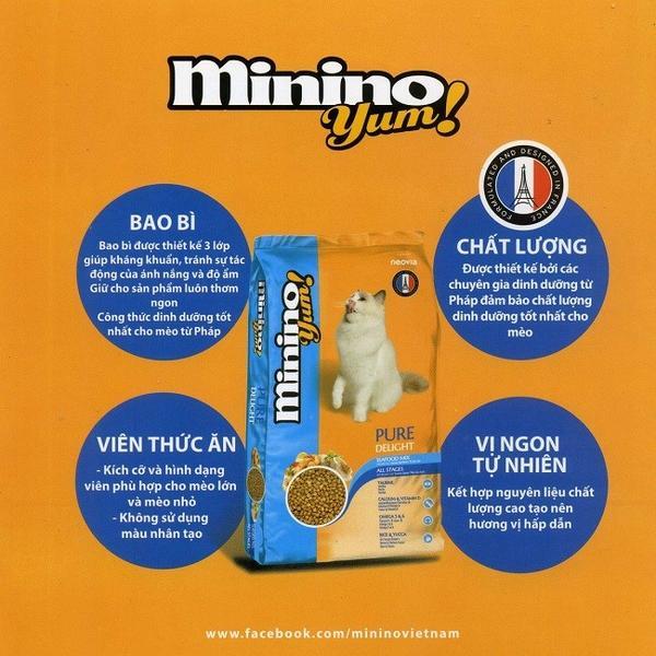 Thức ăn cho mèo Minino Yum - 1,5kg. Hạt khô cho mèo Minino. Thức ăn khô cho mèo lớn hương vị hải sản.