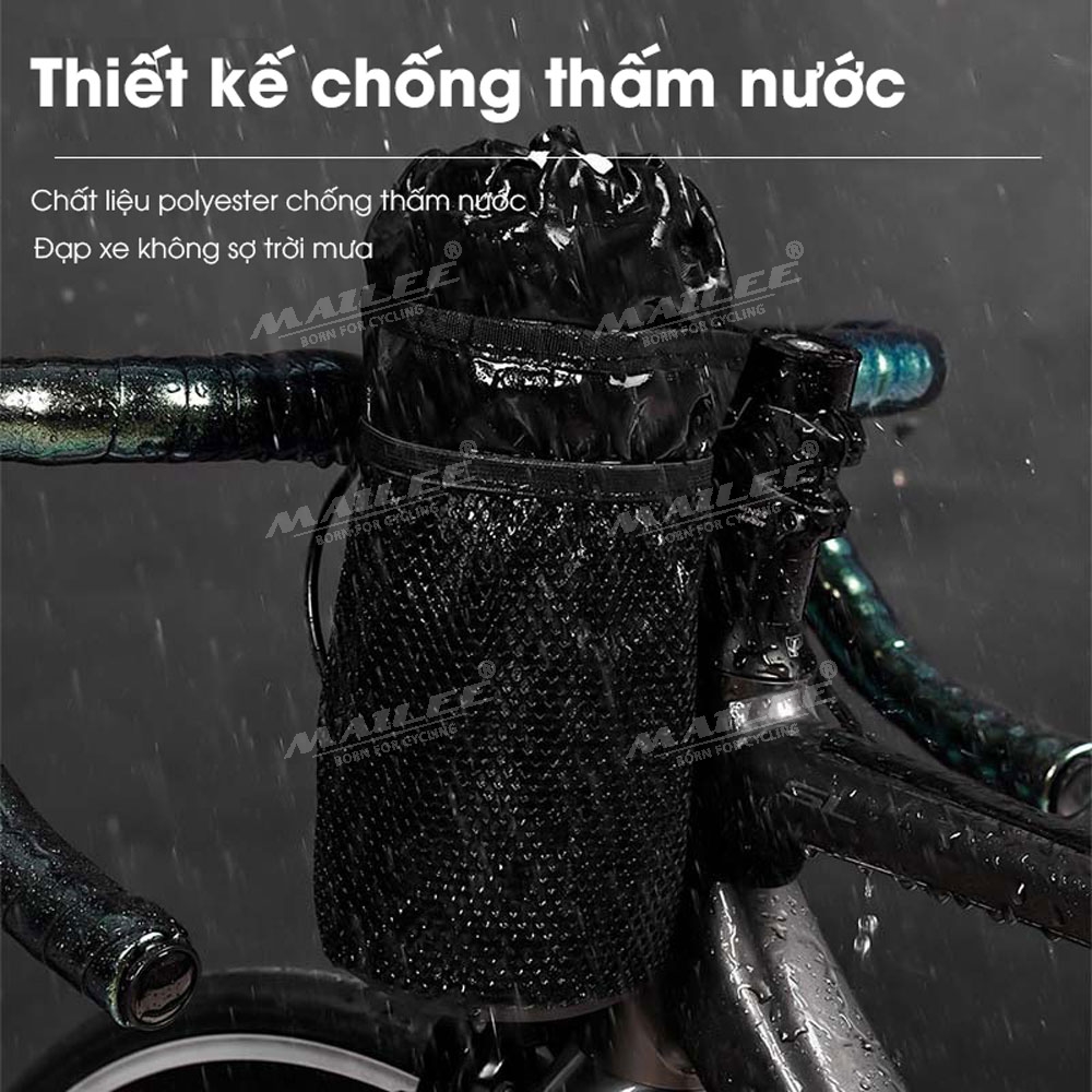 Túi đựng bình nước cho xe đạp, giữ nhiệt (loại lớn) TGN-07 gắn tay lái xe đạp, phù hợp nhiều kích thước, gắn 3 điểm nhiều vị trí - Mai Lee