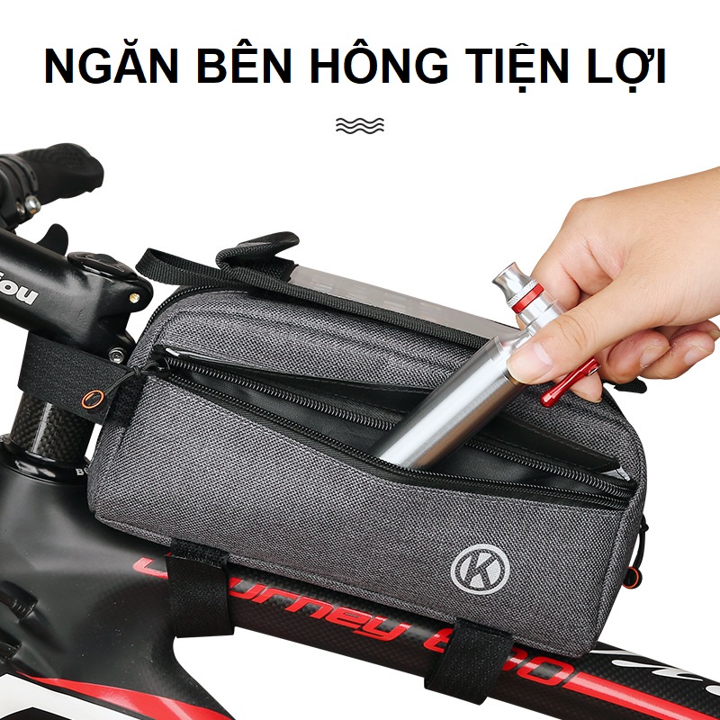 Túi treo xe đạp thể thao cảm ứng Hatsu-KCU điện thoại 6,4 inch - Túi đựng đồ xe đạp địa hình cải bố the K