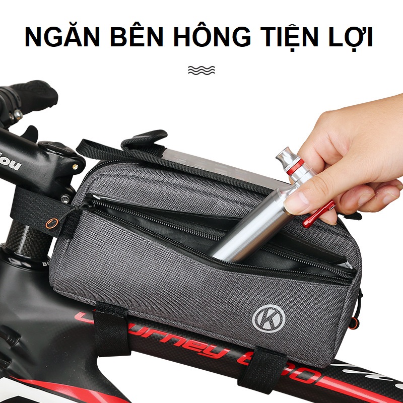 Túi treo xe đạp thể thao cảm ứng Hatsu-KCU điện thoại 6,4 inch - Túi đựng đồ xe đạp địa hình cải bố the K