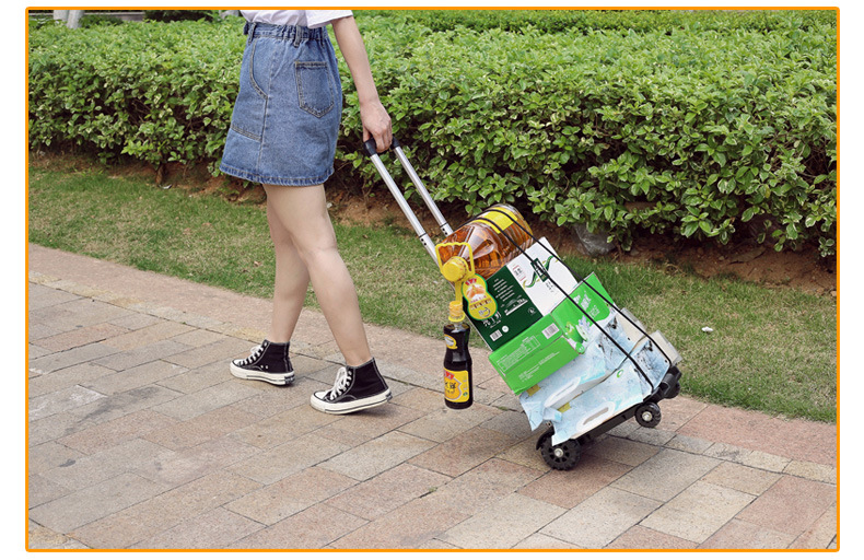 Xe đẩy hàng gấp gọn 4 bánh có dây chằng, xe kéo đẩy hàng