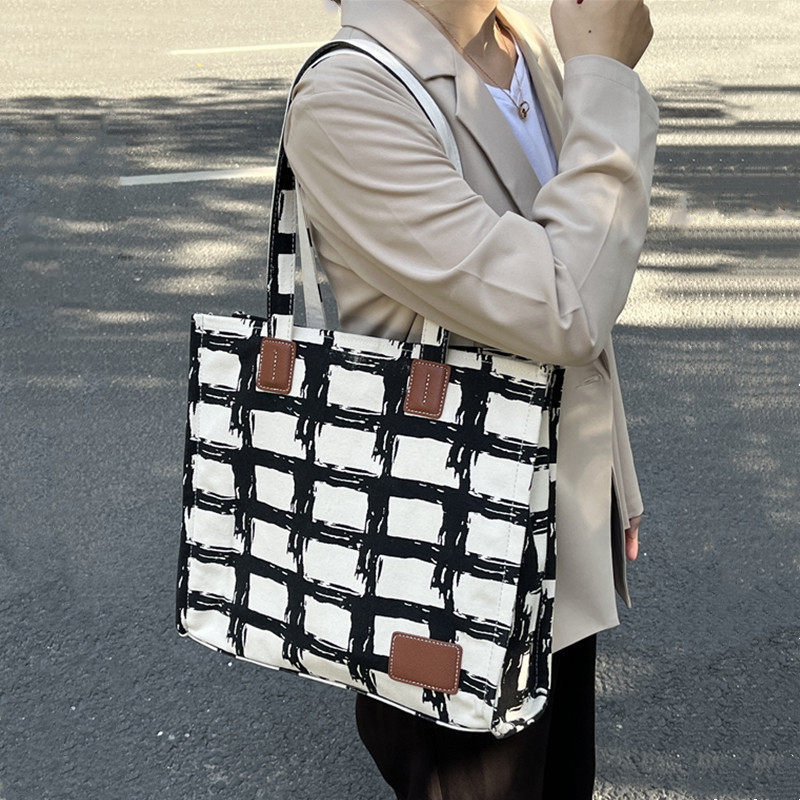 Túi tote nữ 2 quai vải canvas kẻ sọc caro thời trang hàn quốc TT06-i2043