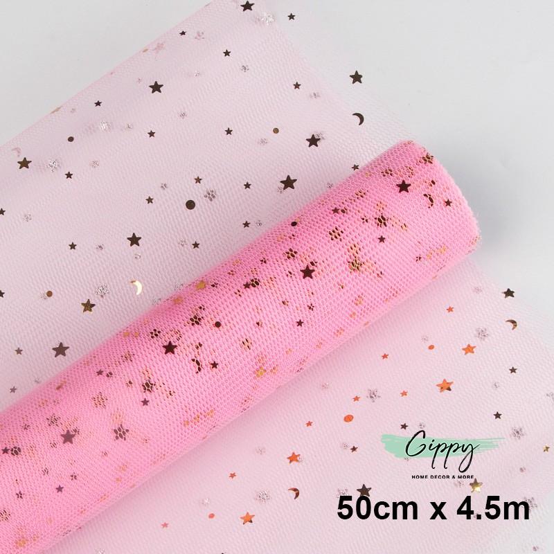 Cuộn vải lưới đính sao dùng gói quà, hoa, trang trí tiệc cưới, valentine - Gippy Decor