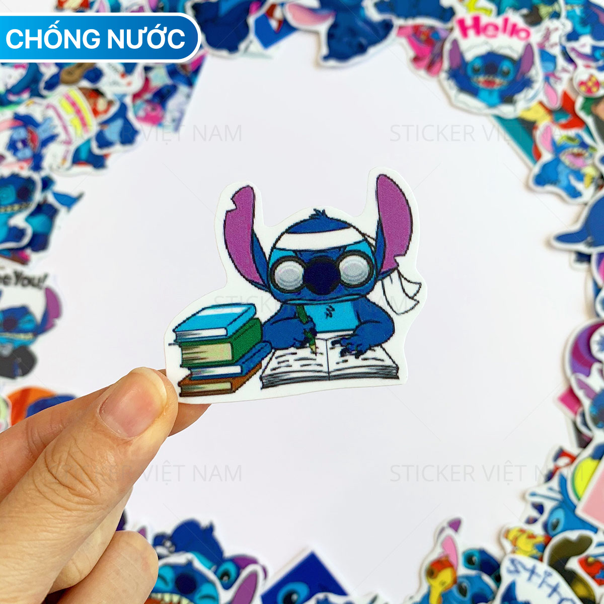 Sticker Stitch và Lilo Màu Xanh Dễ Thương - Chất Liệu PVC Chất Lượng Cao Chống Nước - Kích Thước 4-8cm