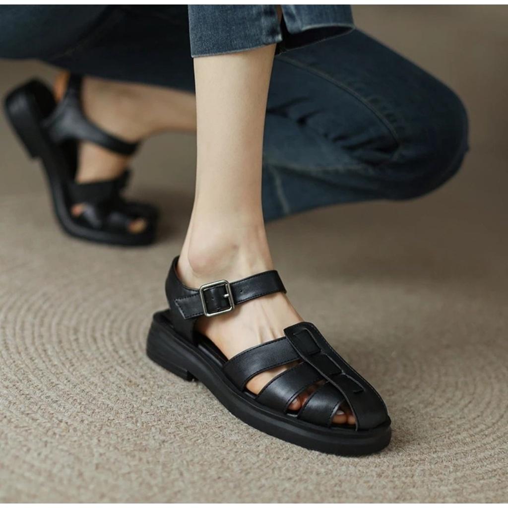 Rọ đúc mũi tròn đế 3 phân- Giày Sandal Quai Chữ T Thiết Kế Đơn Giản Phong Cách Roman Hàng Mới Dành Cho Nữ