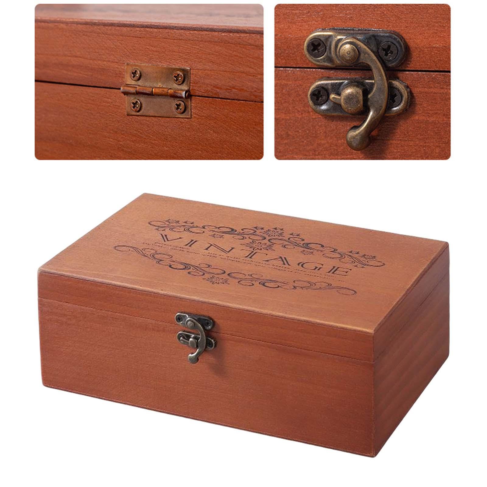 Vintage Style Wooden Storage Box Portable Wood Jewelry Box Trinket Organizer