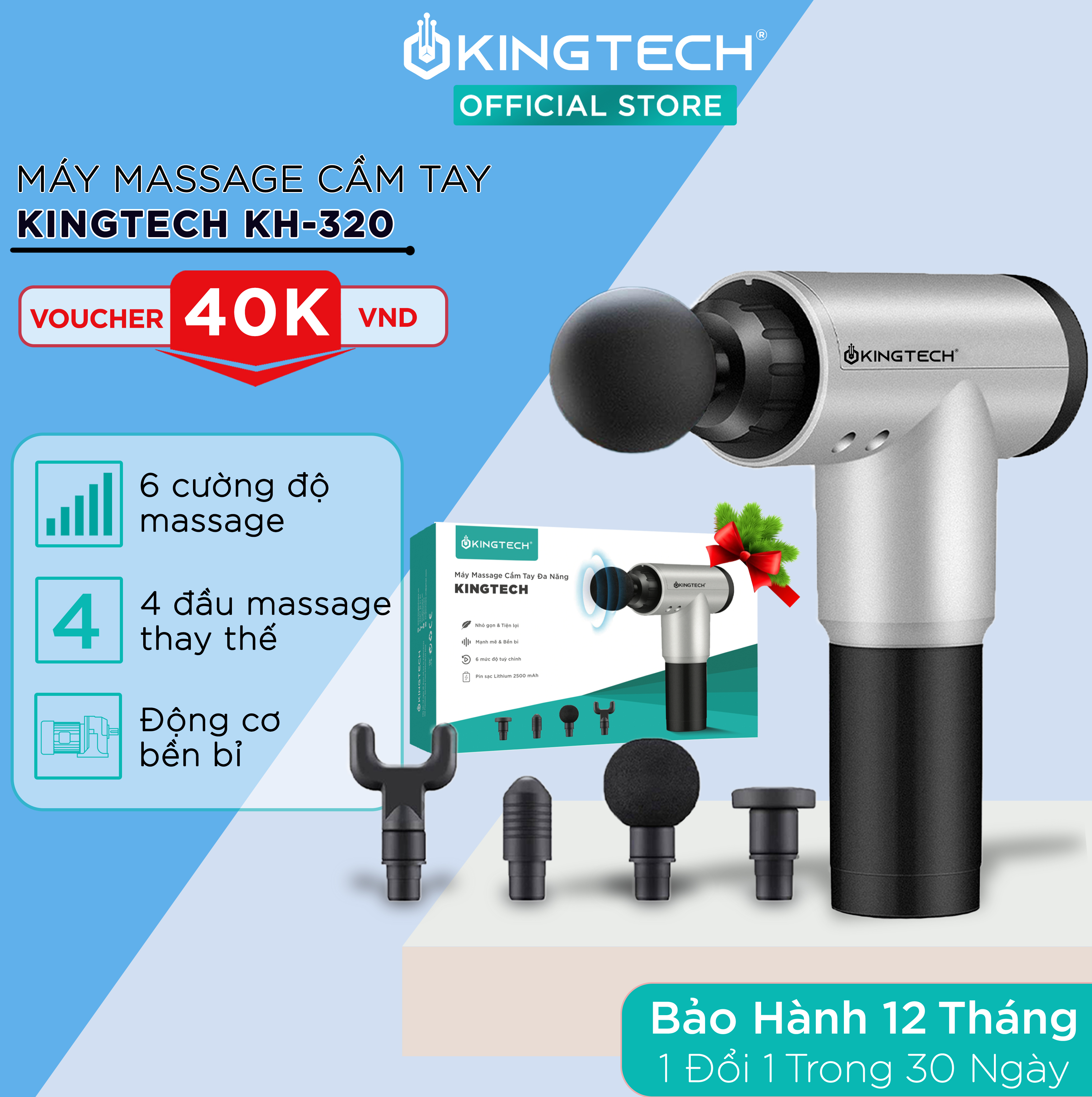 Máy Massage Cầm Tay KINGTECH KH-320 - 6 Cấp Độ, Hỗ Trợ Mát Xa Chuyên Sâu, Giảm Đau Cơ, Cứng Khớp - Quà Tặng Cho Sức Khỏe