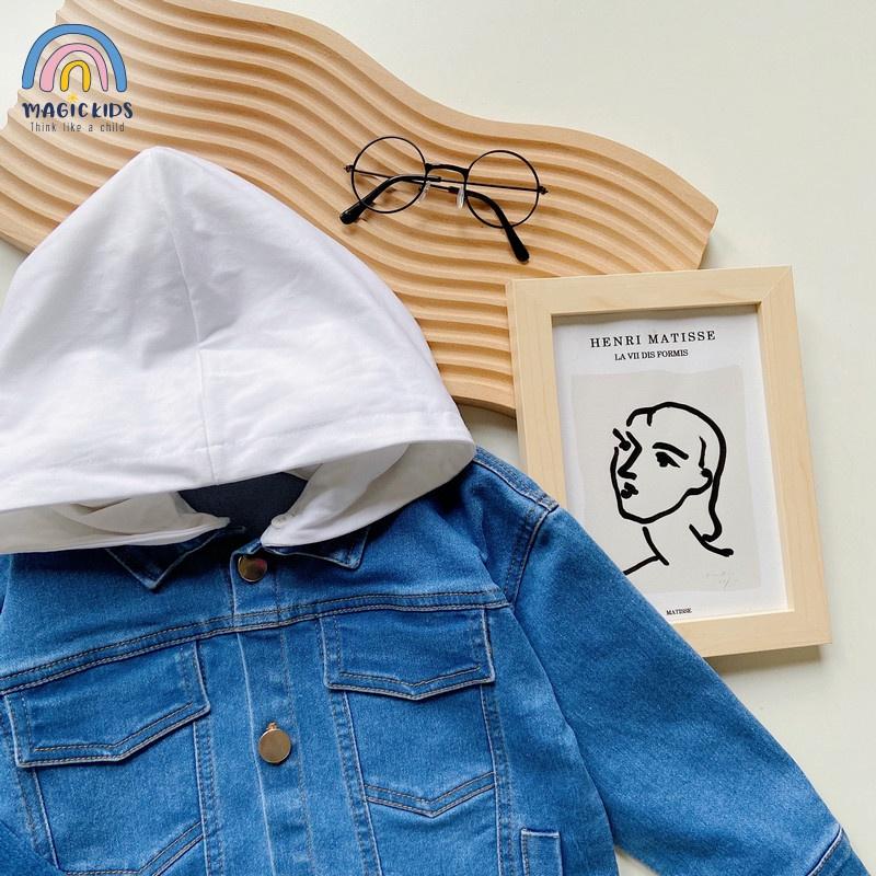 Áo khoác có mũ chất jeans bò mềm cho bé trai Magickids Áo khoác mùa đông trẻ em giữ ấm AO21016