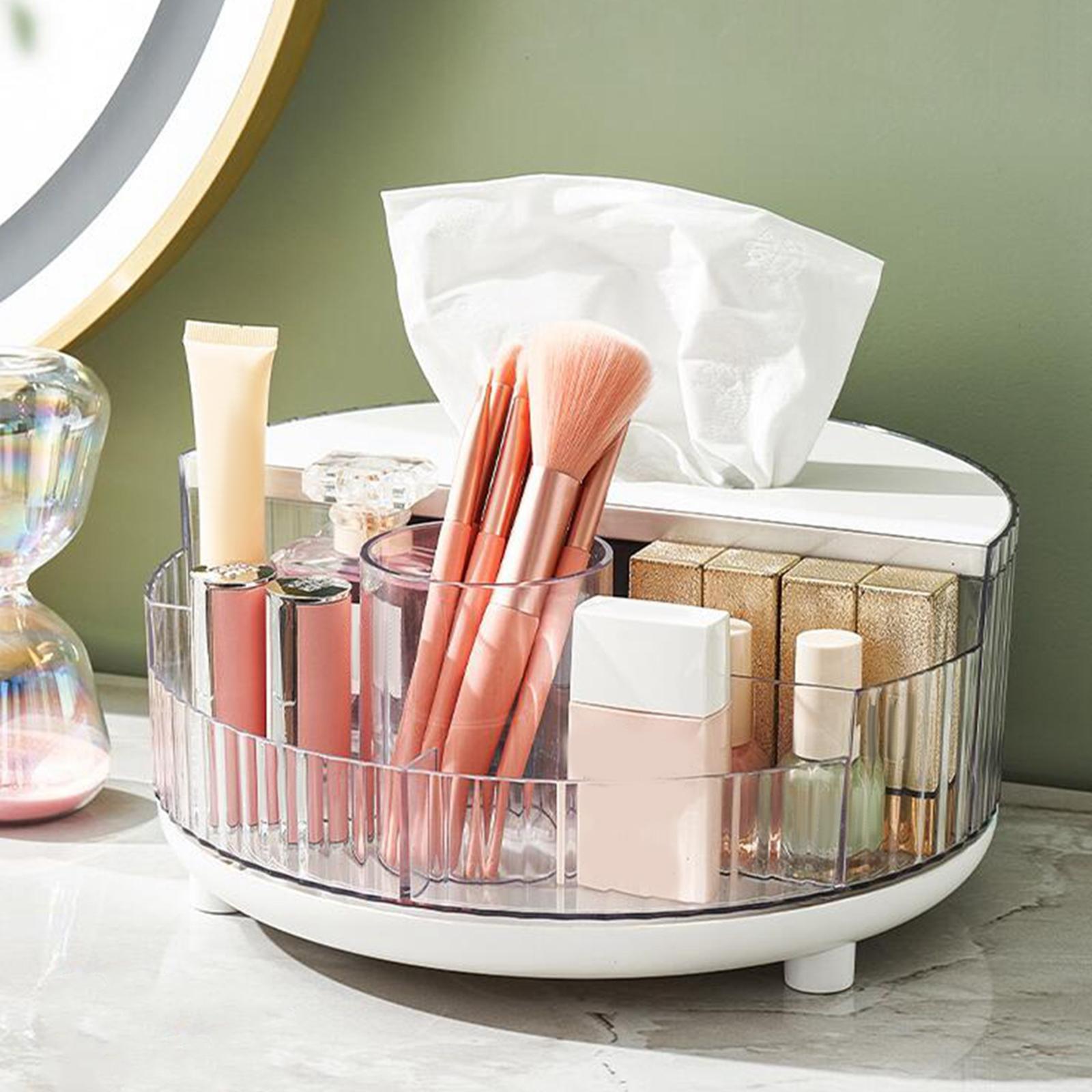 Turntable Cosmetic Makeup Rack Organizer, Makeup Brush Holder Cosmetic Storage Box for Bedroom