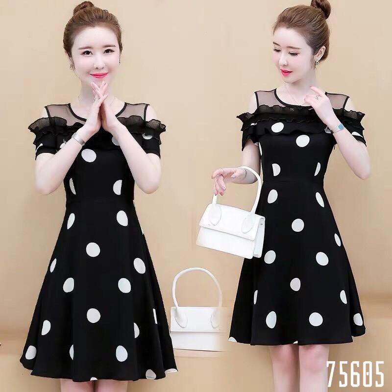 Đầm lụa chấm bi rớt vai nhẹ nhàng nữ tính cho bạn nữ / có size XXL