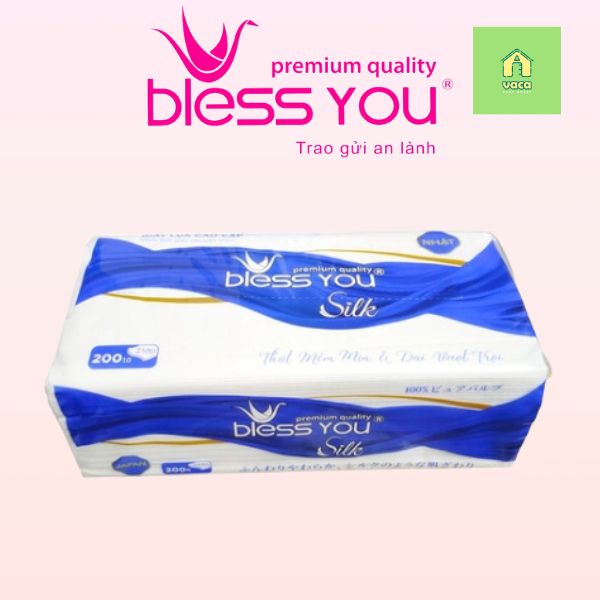 Hình ảnh (Mẫu mới) Combo 8 gói giấy lụa rút Bless You Silk 200 tờ loại 2 lớp Vaca Baby House