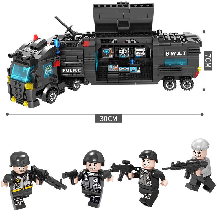 Đồ chơi lắp ráp xếp hình trẻ em bằng nhựa ABS an toàn - Mẫu XE POLICE SWAT biến đổi Thành Máy Bay, Robot  Với 750 chi tiết 24 trong 1