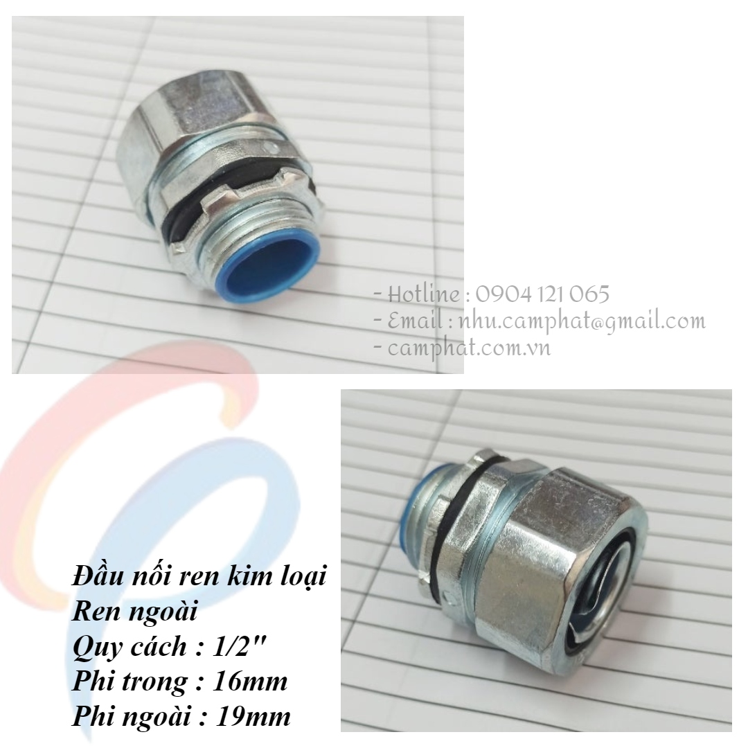 Đầu nối ống ruột gà, Đầu nối ren kim loại phi 1/2 inch