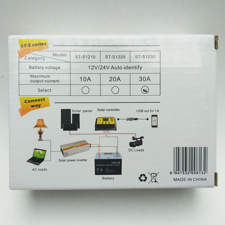 Bộ Điều Khiển Sạc Năng Lượng Mặt Trời SUOER ST-S1230 12V/24V Hàng Chính Hãng