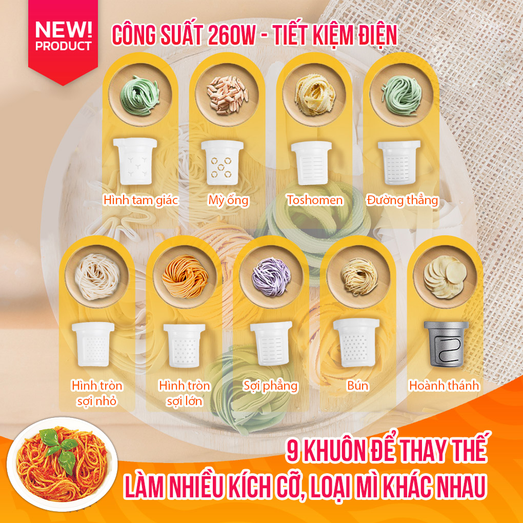 Máy Làm Mì SGE Q6 Làm Được Mọi Loại Mì Miến Bún Nui Với 9 Đầu Đi Kèm, Tiêu Chuẩn Máy Inox304, Sử Dụng Dễ Dàng Dễ Vệ Sinh