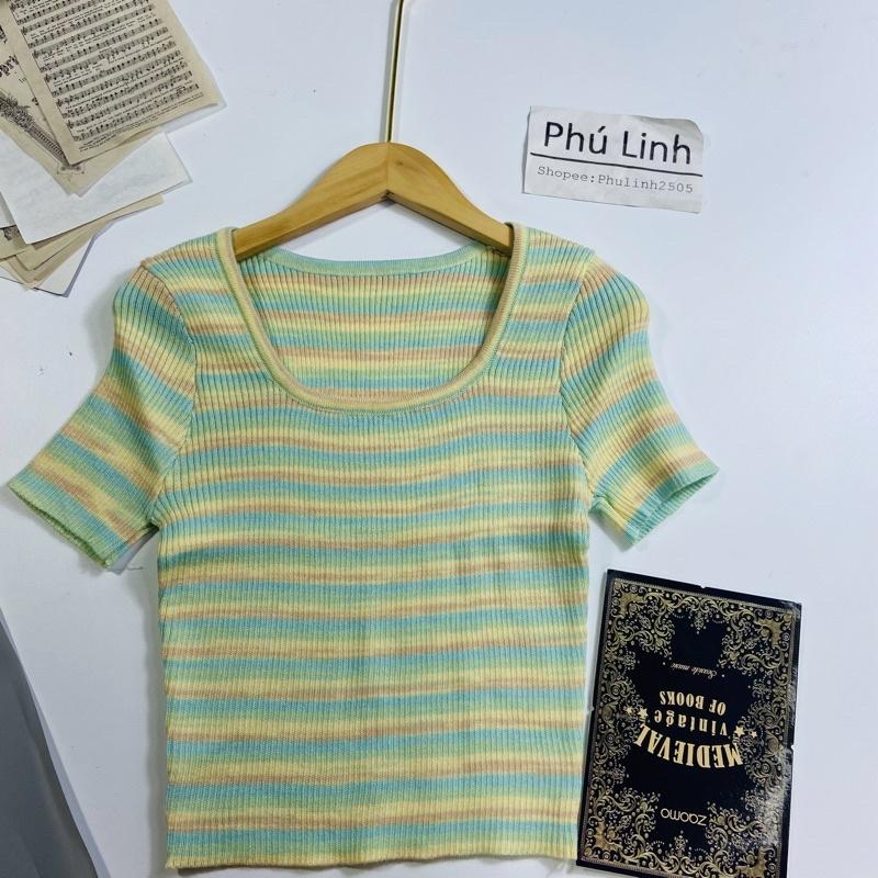 MS654 Áo len tăm cổ vuông croptop loang màu