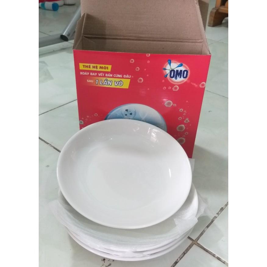 Đĩa trắng 7 inch quà tặng omo - dĩa sứ trắng 18cm