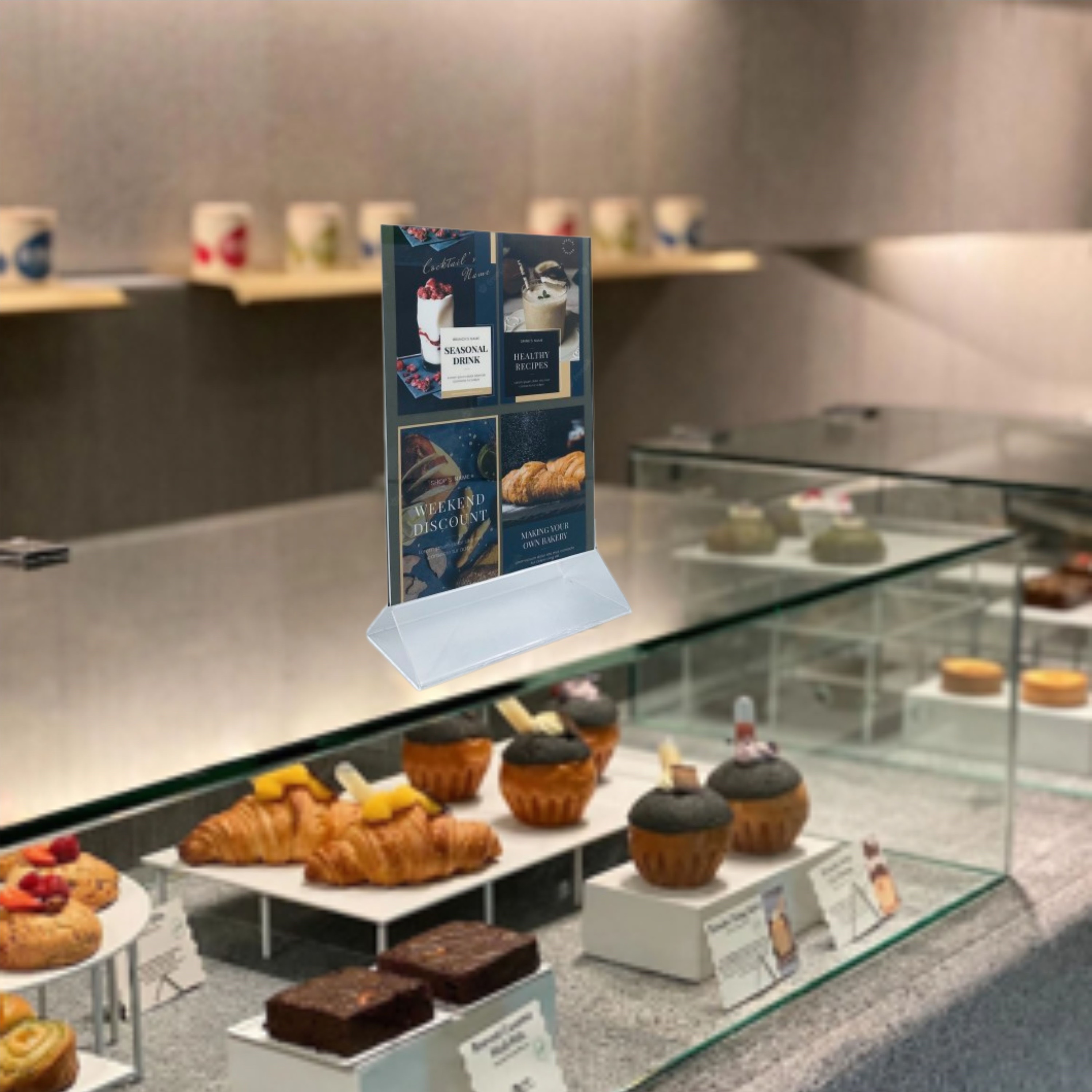 Kệ mica 2 mặt Enter E05 100x150mm chân tam giác