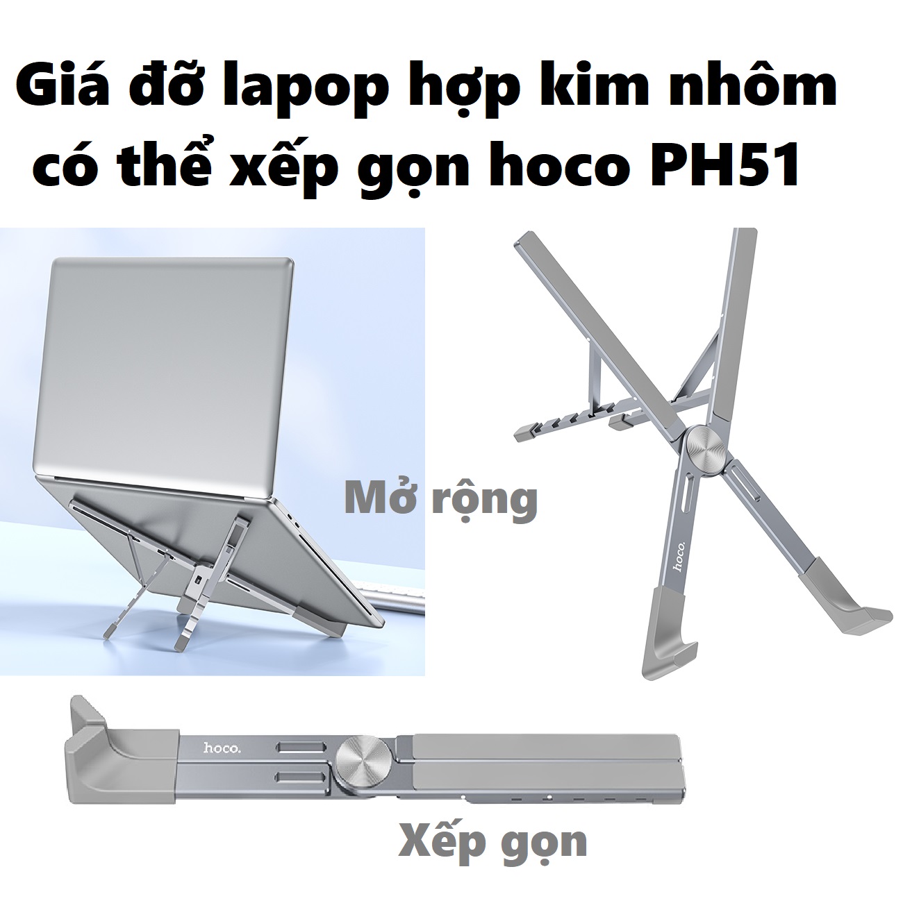 Giá đỡ kệ nâng cho laptop hợp kim nhôm có thể xếp gọn 5 mức nâng hoco PH51 _ hàng chính hãng