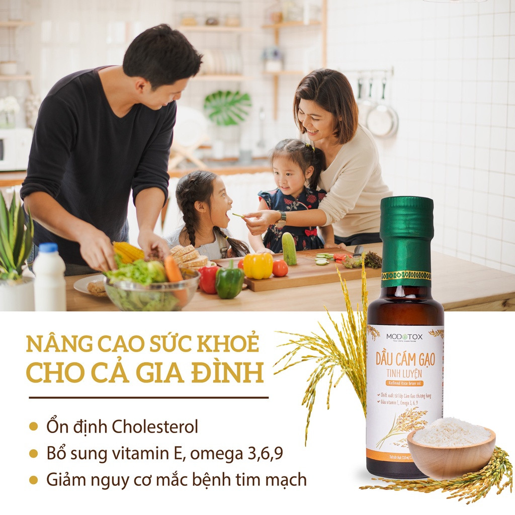 Dầu Cám Gạo Cao Cấp Tinh Luyện 100% Chiên Xào, Nấu Nướng Bổ Sung Omega 3,6,9 MODOTOX 110ml - 250ml (Chai)