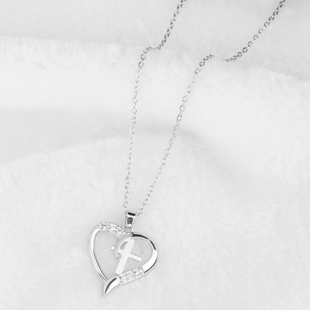 Cross in Heart Charm Pendant Necklace Jewelry Gift