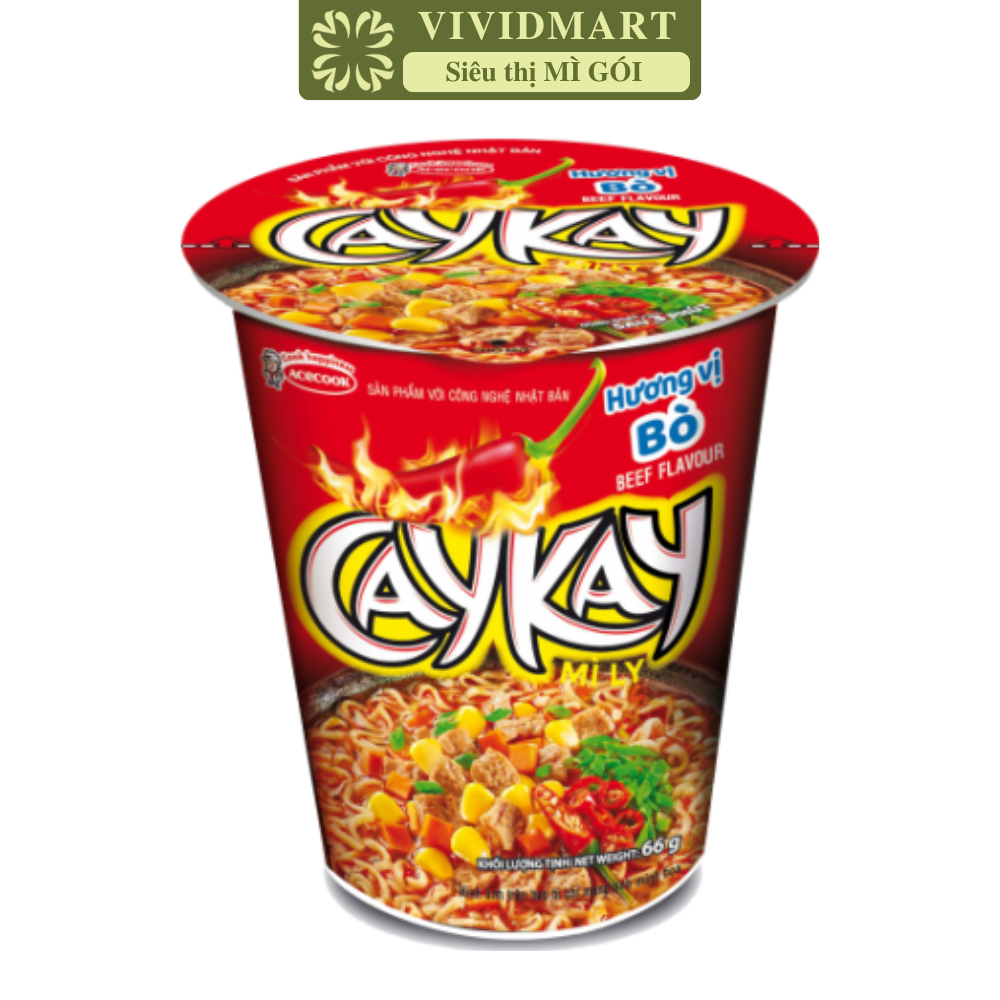 ACECOOK - Mì ly Caykay hương vị bò, Kaycay vị bò, Kaykay bò, Cay Kay Kay Cay Cay (66g/ ly)