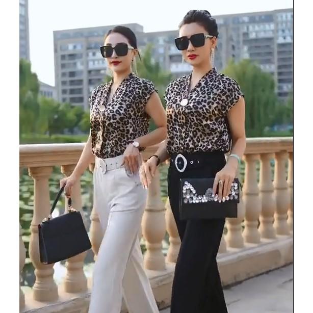 Áo sơ mi nữ tay cộc, chất lụa da báo -TA135