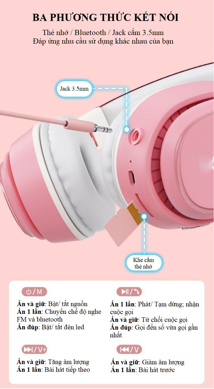 Tai Nghe Chụp Tai Bluetooth  HK6131 Công Nghệ Bluetooth Thiết Kế Độc Đáo, Hỗ Trợ Đèn Led Và Đài FM