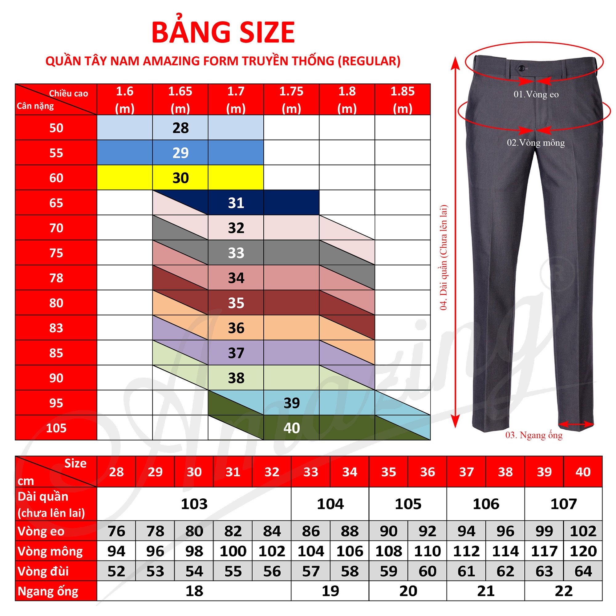 Quần tây nam Amazing màu đen và xanh đen, size 28 đến 40, form công sở truyền thống, không ly, ống suông