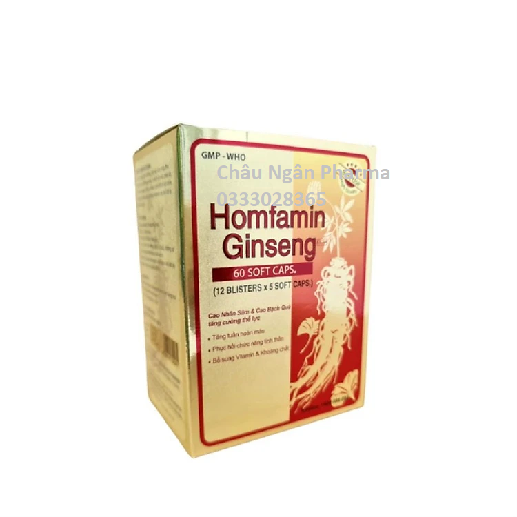 Homfamin Ginseng Tăng Cường Bồi Bổ Sức Khỏe Nguyên Liệu Nhập Khẩu Mỹ Hộp 60 Viên
