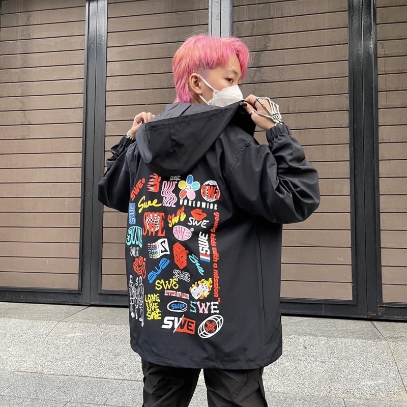 Áo khoác nam nữ bomber unisex gió jacket dù 2 lớp cúc bấm form rộng local brand ulzzang phong cách hàn quốc đep SWE