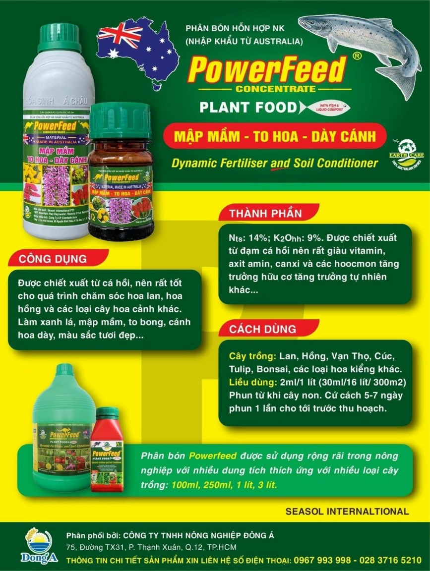Phân Bón Lá Đạm Cá POWERFEED Nhập Khẩu Úc - Chai 100ml - Mập Mầm, To Hoa, Dày Cánh VTNN Nông Điền Trang
