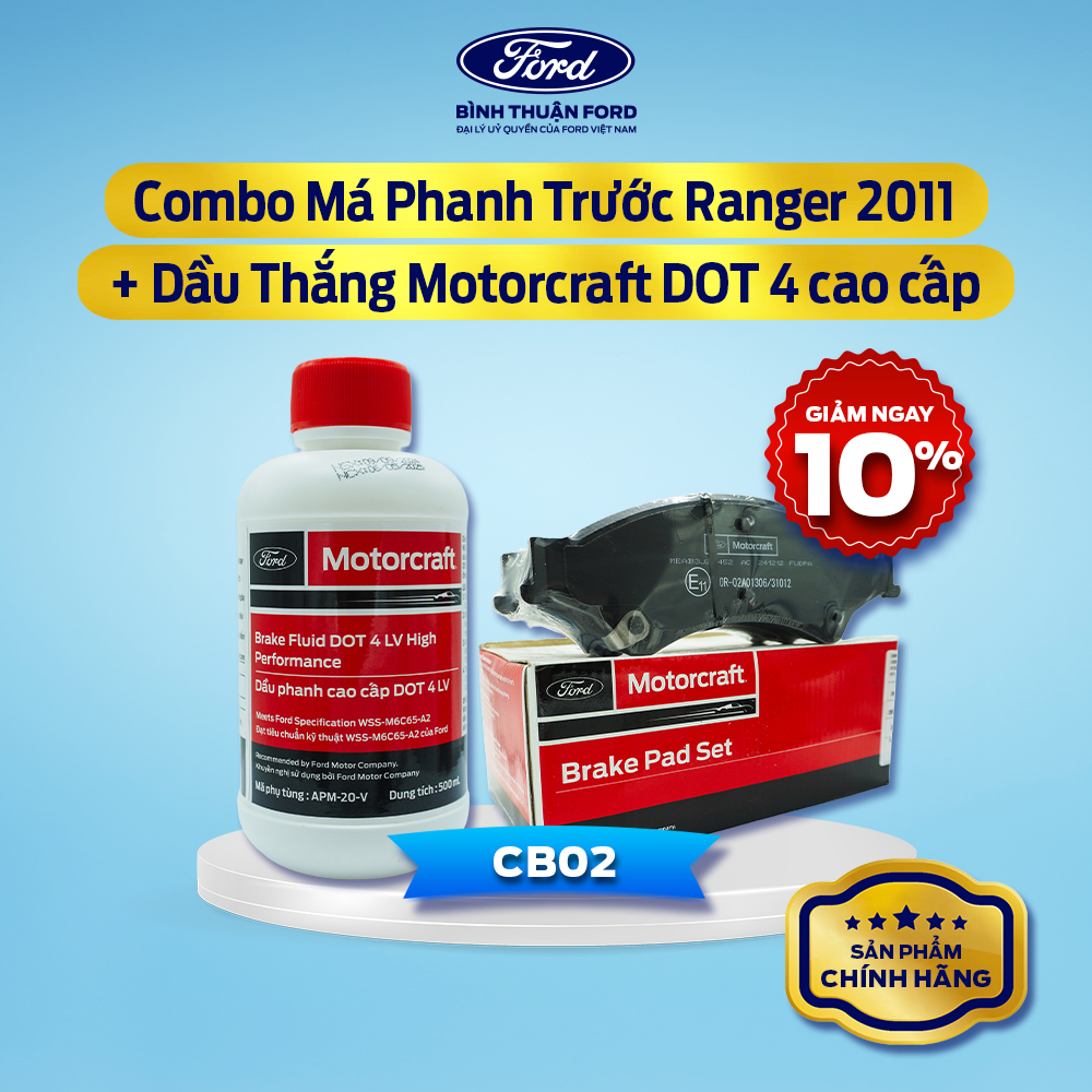 [COMBO GIÁ HỜI] Má Phanh Trước Ô Tô (Ford Ranger 2011++) + Dầu Phanh DOT 4 cao cấp | Motorcraft Chính Hãng