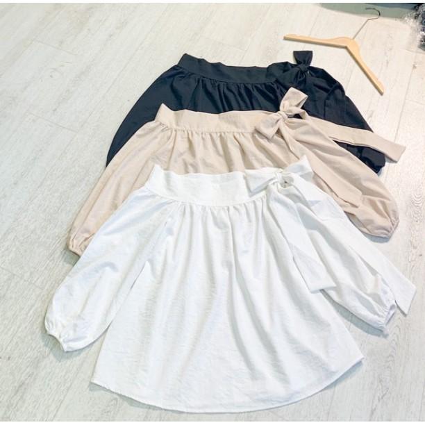 Áo trễ vai màu trắng xanh đen cho nữ kiểu áo hở vai nữ tay bồng dáng tay ngắn 2021 - Áo Trễ Vai Nữ Tay Bồng