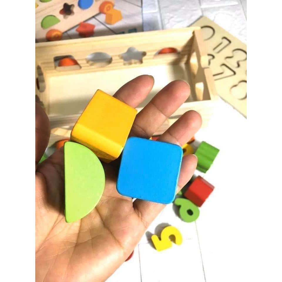 Đồ Chơi Gỗ,Xe Kéo Thả Hình Khối Kết Hợp Số Đếm Cho Bé,Đồ Chơi Phát Triển Trí Tuệ Cho Bé
