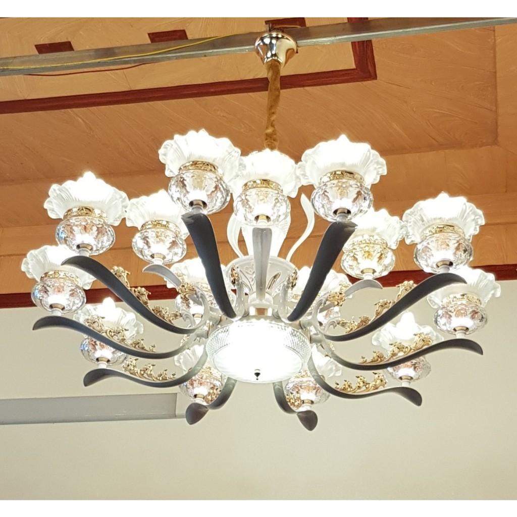 Đèn chùm KONE pha lê 15 tay tiết kiệm năng lượng - kèm bóng Led chuyên dụng
