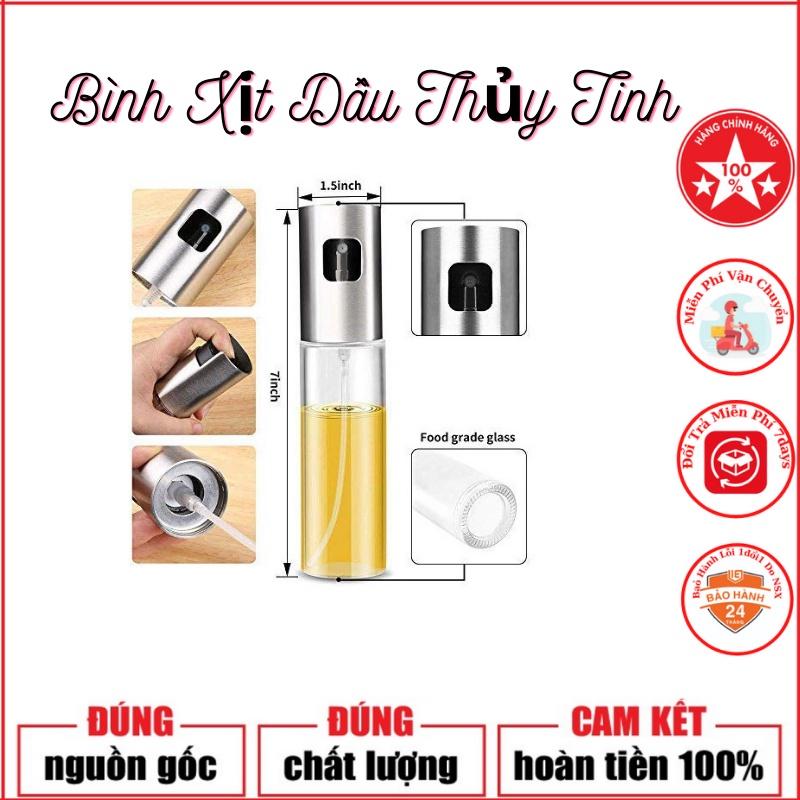 Bình xịt dầu ăn thủy tinh 100ml ,nắp bằng inox