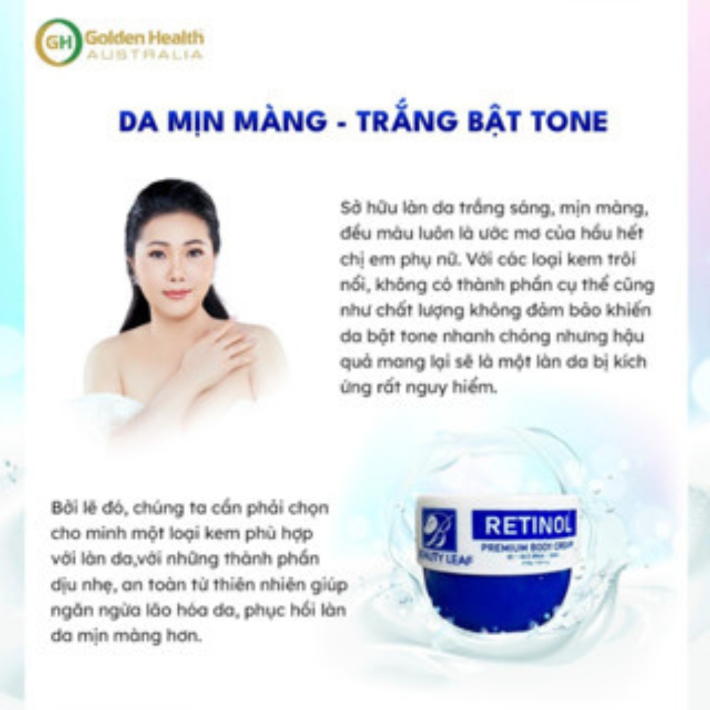 [GOLDEN HEALTH] Kem Dưỡng Trắng Da Body Retinol Beauty Leaf 150g,Giúp Da Mềm Mịn,Bật Tone Trắng Hồng Tự Nhiên - PHỤNG BEAUTY