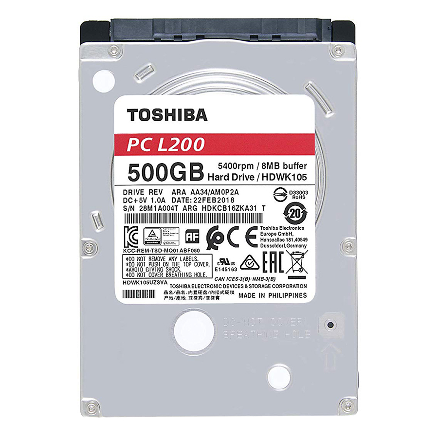 Ổ Cứng HDD Toshiba 2.5&quot; 500GB Mobile L200 series 7mm (8MB) 5400rpm SATA3 (6Gb/s) HDWK105UZSVA - Hàng Chính Hãng