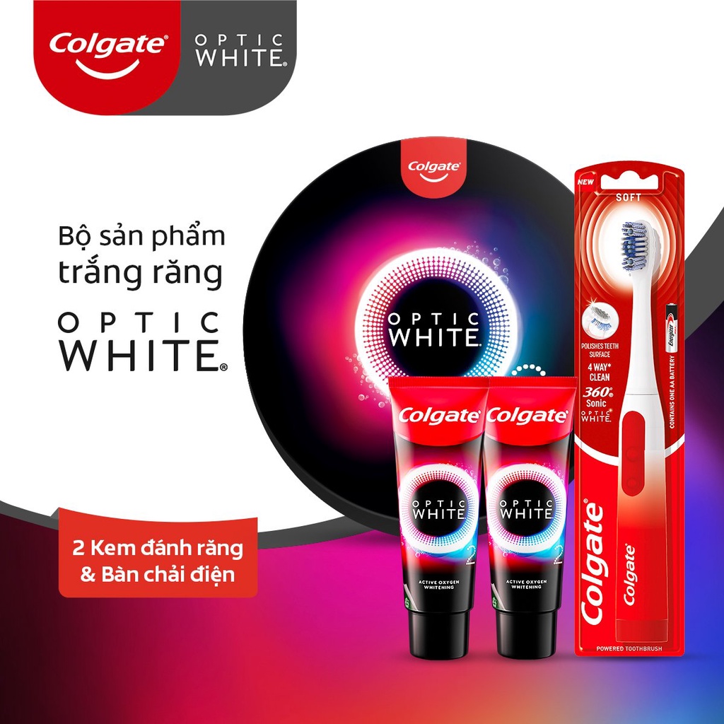 Combo bàn chải điện Colgate Sonic Optic White và 2 kem đánh răng Colgate Optic White O2 85g trắng răng 3 ngày