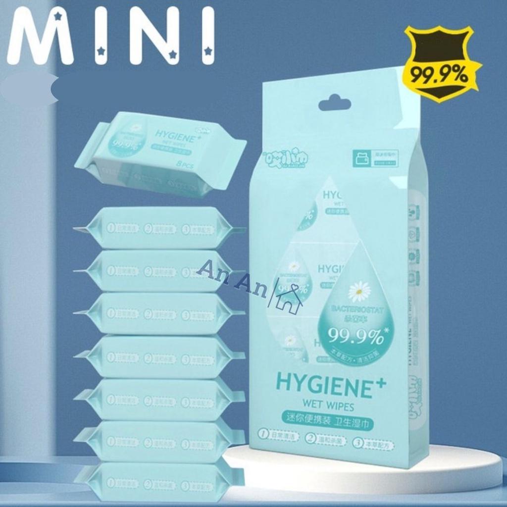Khăn Giấy Ướt Mini Set 8 Gói Dễ Thương Bỏ Túi Tiện Lợi, Gói Khăn Ướt Tiện Dụng - BINZ
