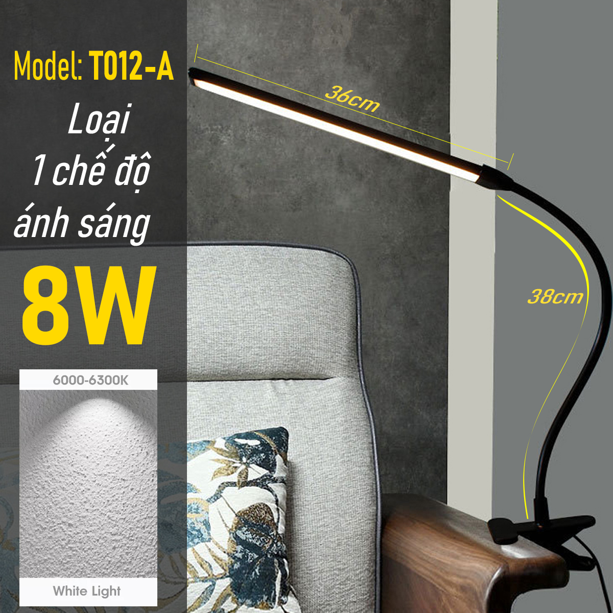 Đèn Led Kẹp bàn 3 chế độ ánh sáng 8W - USB 5V, Tích hợp Đèn đọc sách đèn, Xăm môi, Làm Nail