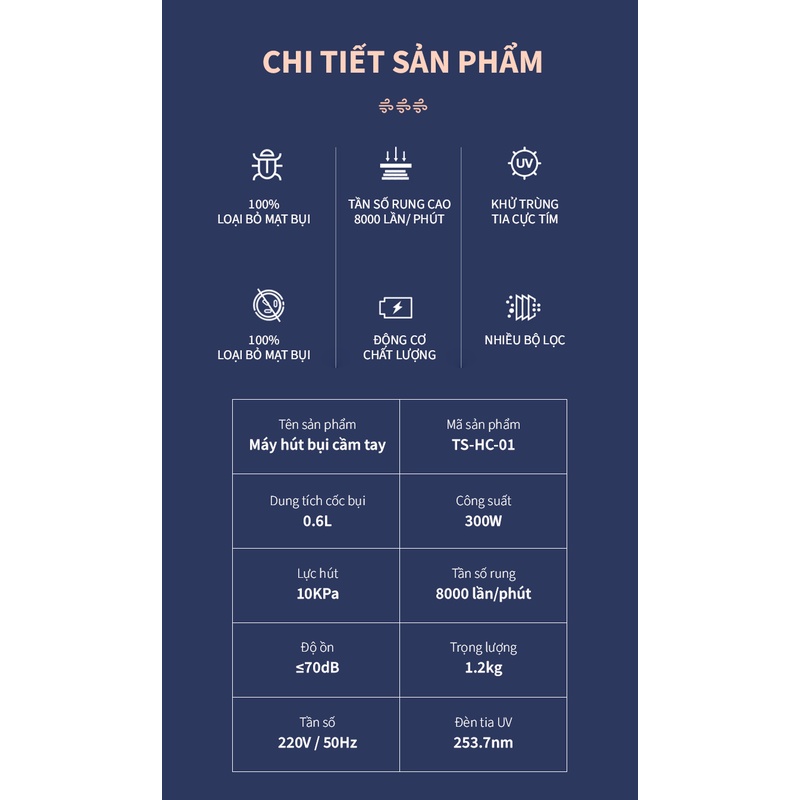 Máy hút bụi ra giường rèm màn Tsuki diệt bọ ve, nấm mốc, hút sạch bụi mịn và khử trùng bề mặt khi đang hút-hàng chính hãng